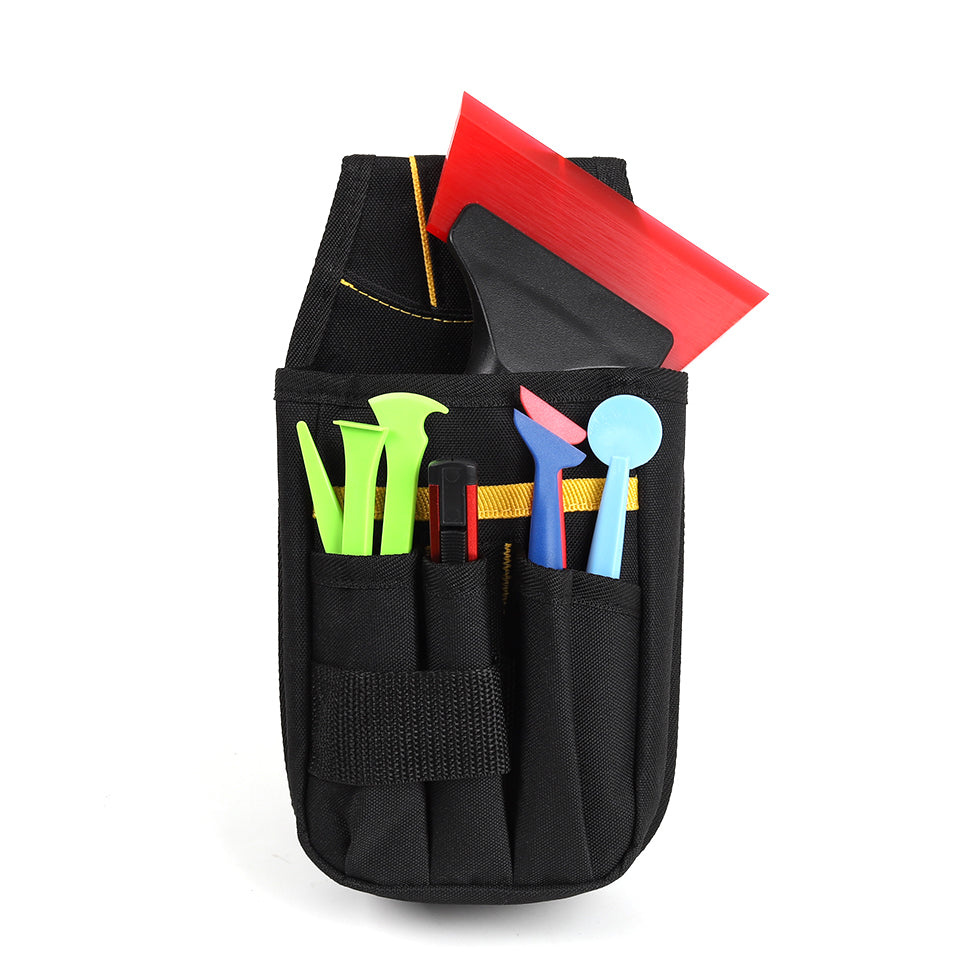 Front view of the ProStyle Tint & Wrap Utility Pouch Bag, highlighting its sleek design and functional compartments.