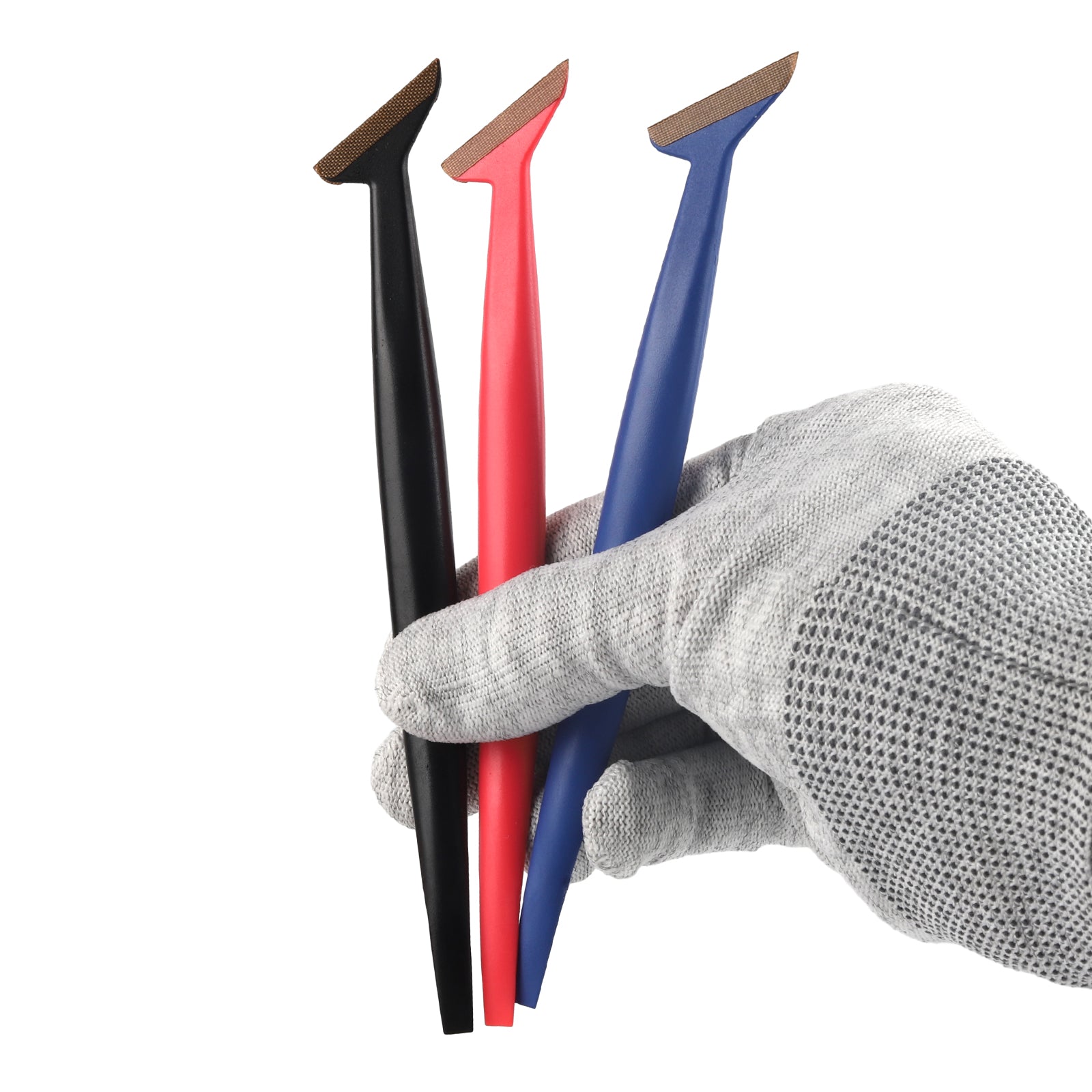 Hand holding a Vinyl Wrap Tuck Tool, showcasing its ergonomic design for comfortable and precise vinyl application.