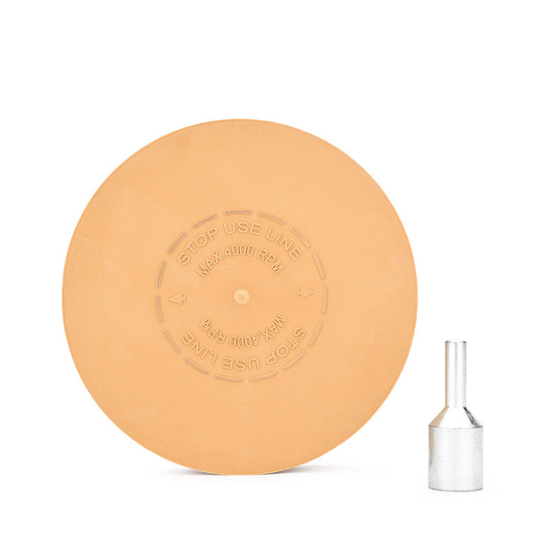 Close-up of the Decal Remover Wheel's surface, demonstrating its compatibility with power drills for efficient adhesive removal.