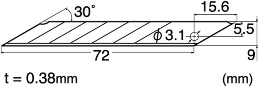 Dimensional specifications of NT Cutter 9mm Precision Blades, highlighting the 30-degree cutting angle.