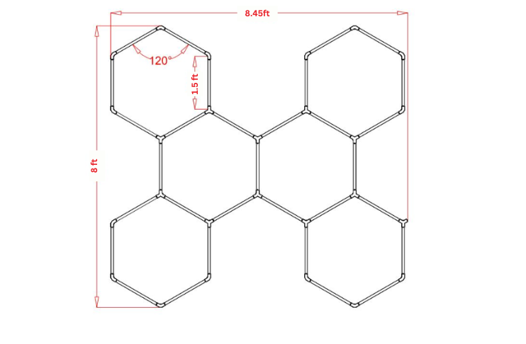 Dimensional illustration of Colorix Hexa Garage Light RGB12, providing insights into its size for precise and strategic installation.