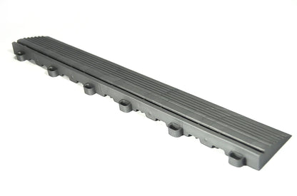 Gray GaraZilla Floor Edge Trim installed along the floor, enhancing safety and aesthetics.