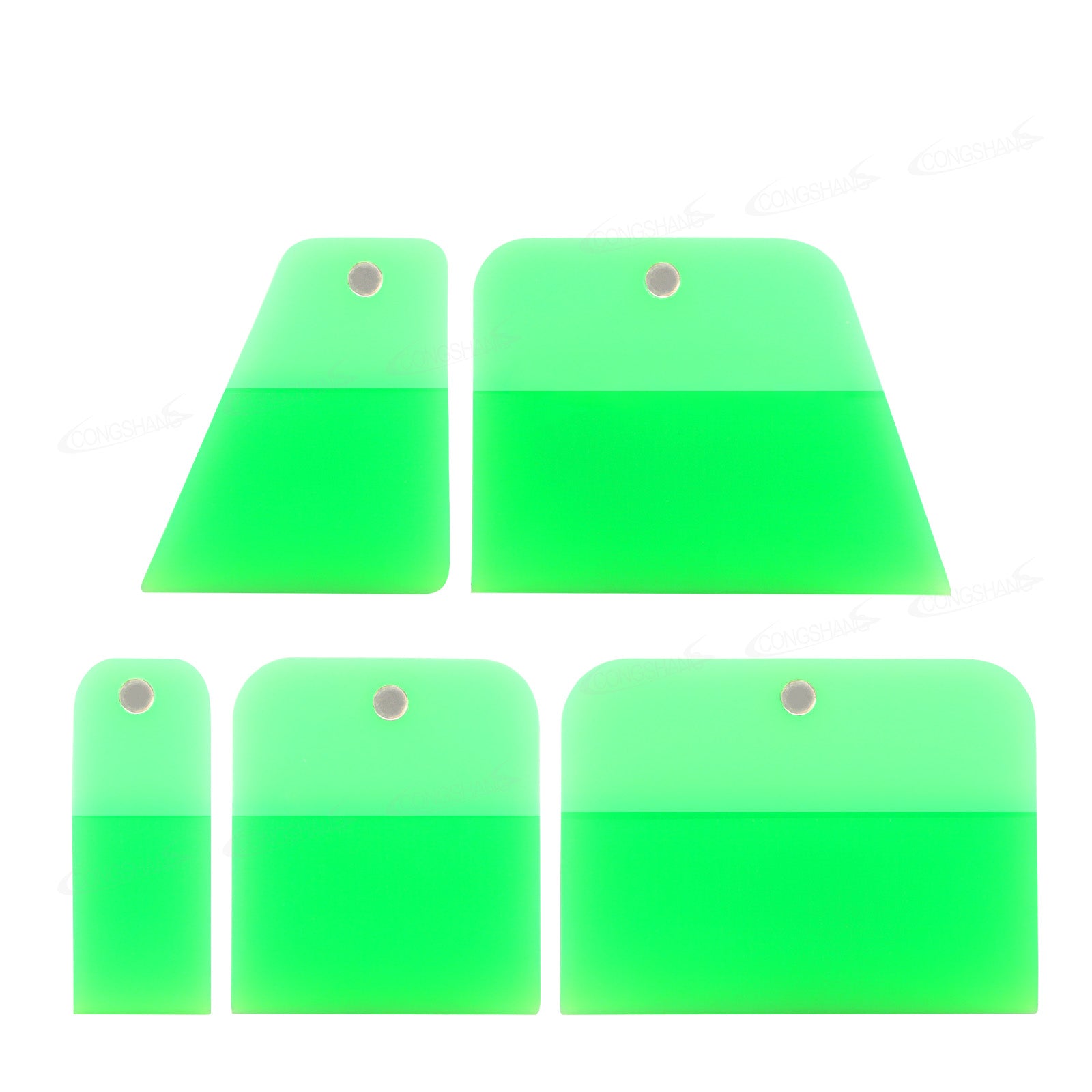 Green Magnetic PPF/Tint Squeegee from the set of 6, showcasing its magnetic feature for easy panel attachment.