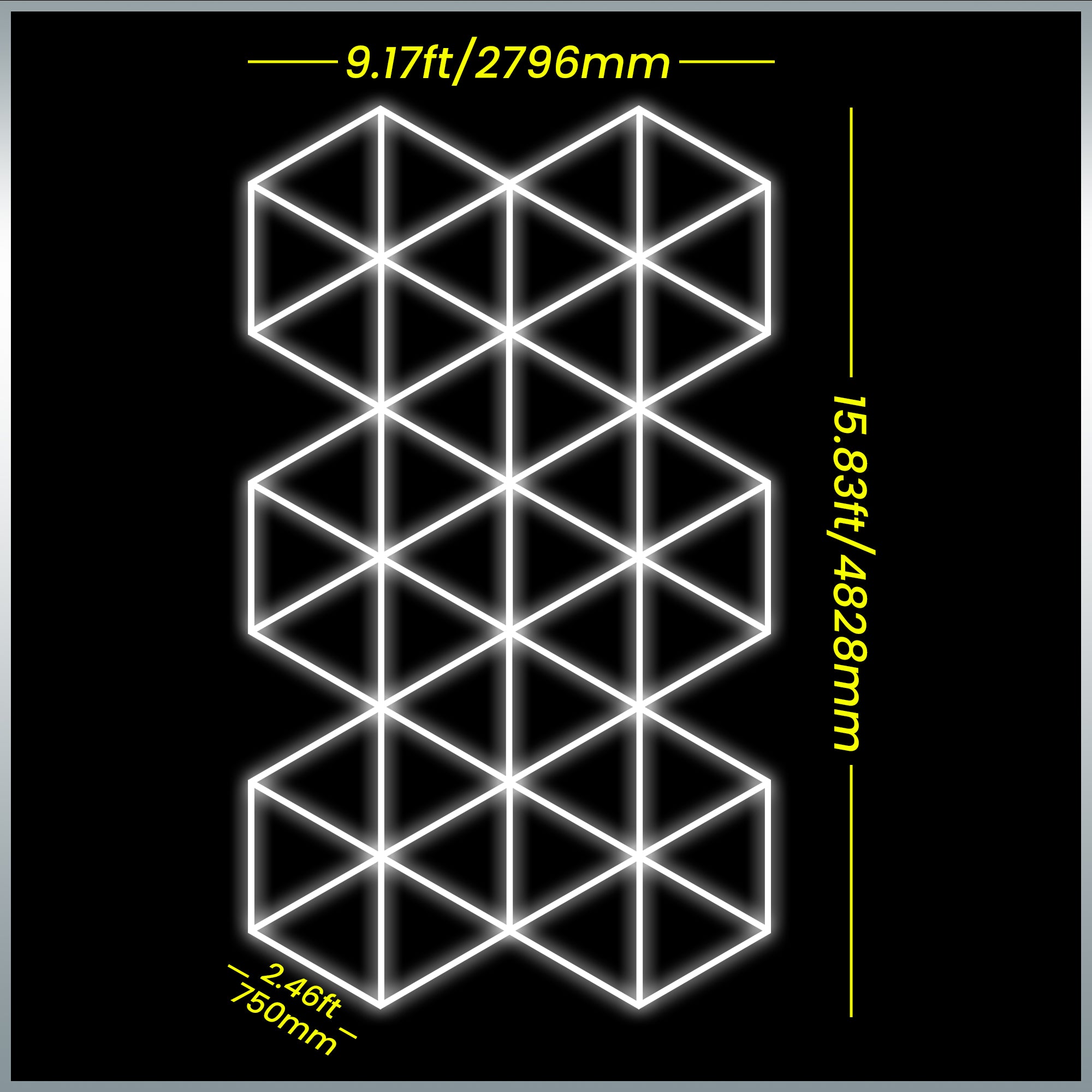 Close-up of the Serenity HexaLED Focus Light ST6106, emphasizing its hexagonal shape and energy-efficient LED technology with sizes