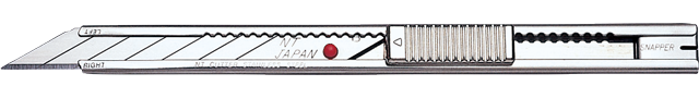 Close-up of the NT Cutter PRO AD-2P Stainless Steel Knife, showcasing its ergonomic design for left and right-handed users.