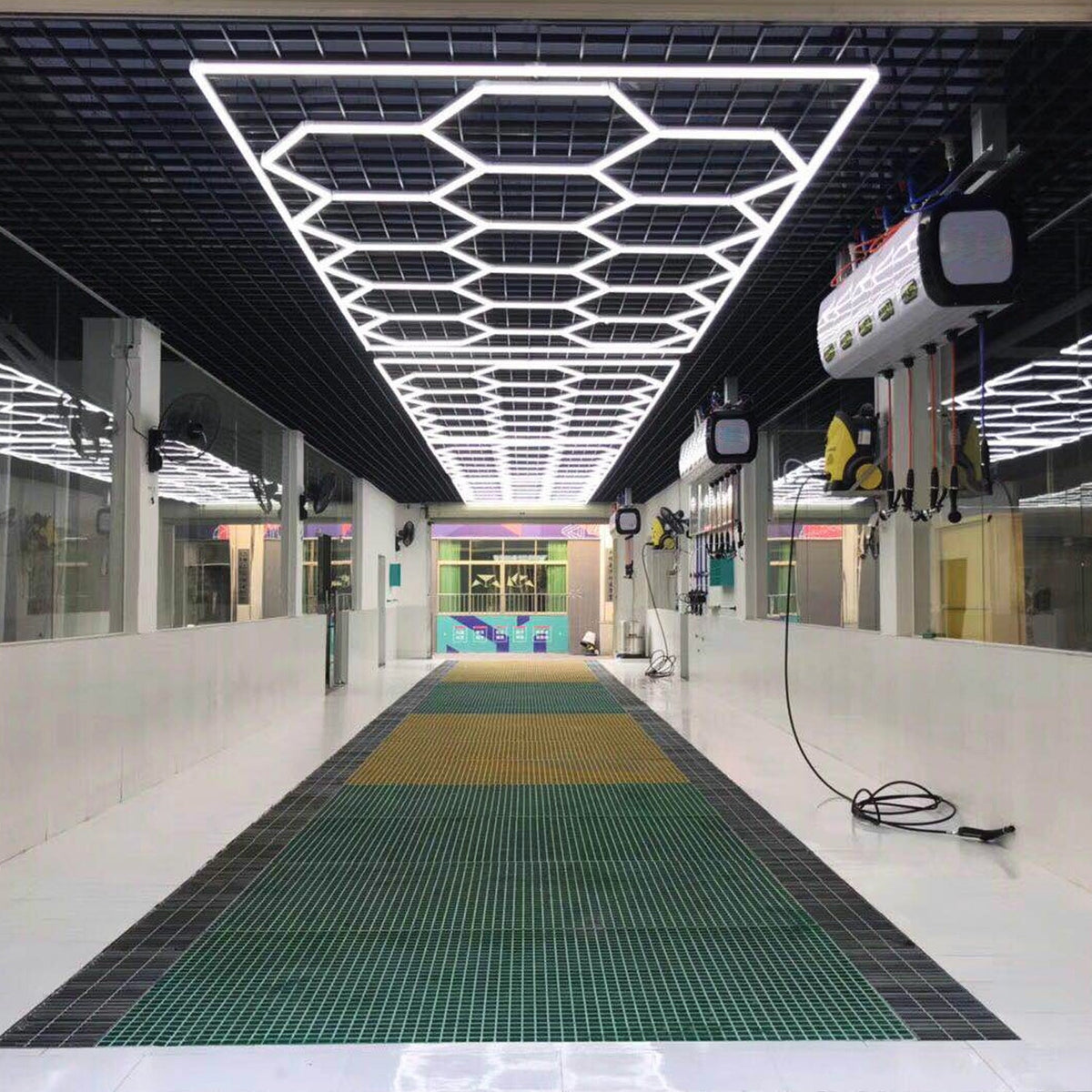 Vortex Hexa LED Garage Light ST1028 brightening a garage with modern, hexagonal elegance.